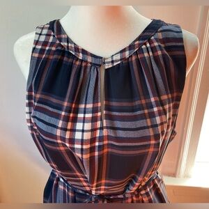 LOFT Navy White Pink Plaid Sleeveless Sundress with Tie Waist (Size M/ L)